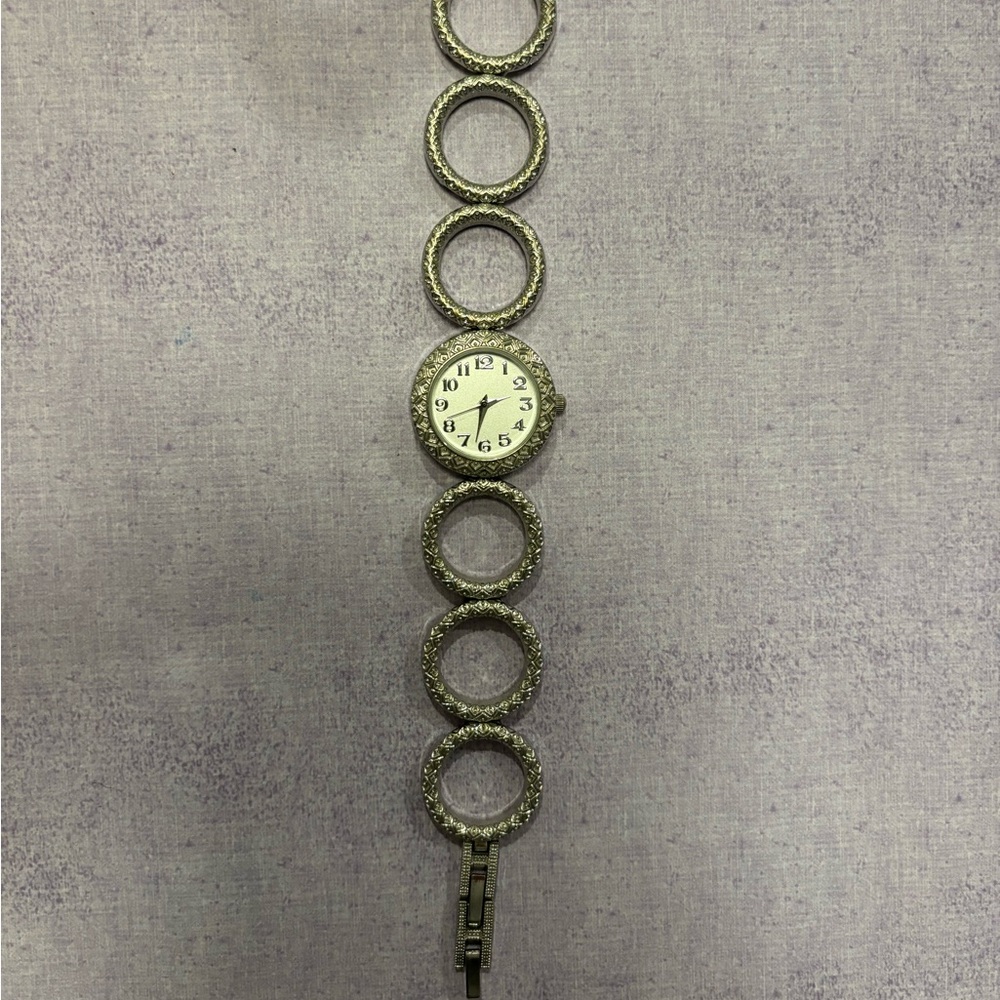 Merona Geometric Watch Women 25mm Silver Tone Textured Circle Band